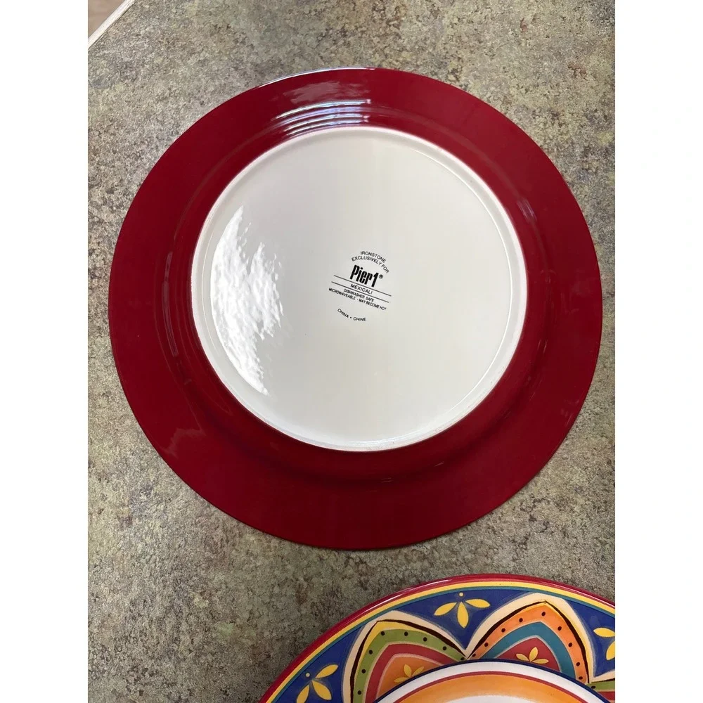 Pier 1 Mexicali Ironstone Dinner Plate Set of 2 Multi-Color Floral 10.75 in Boho